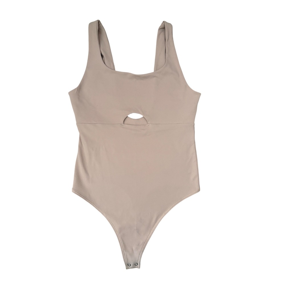 Abercrombie & Fitch Soft AF Keyhole Bodysuit Taupe Tan Square Neck Medium